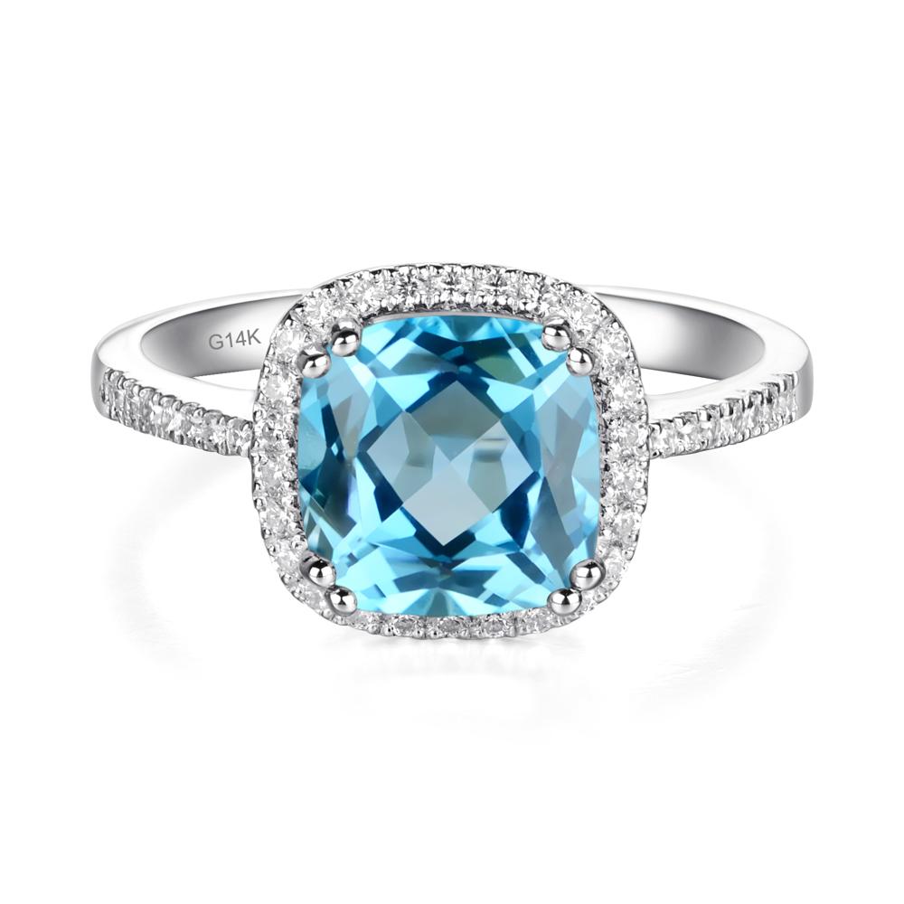 Cushion Swiss Blue Topaz Halo Engagement Ring - LUO Jewelry #metal_14k white gold
