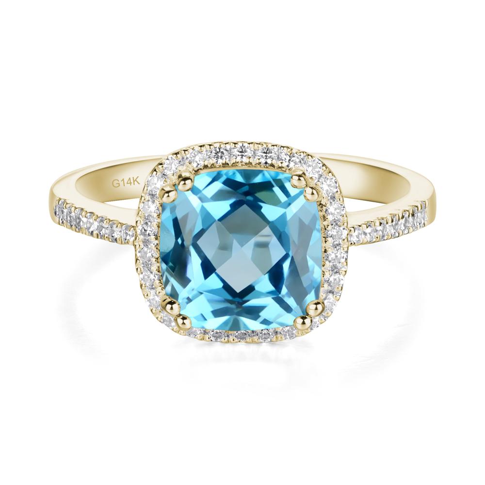 Cushion Swiss Blue Topaz Halo Engagement Ring - LUO Jewelry #metal_14k yellow gold