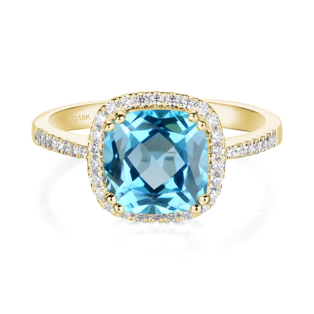 Cushion Swiss Blue Topaz Halo Engagement Ring - LUO Jewelry #metal_18k yellow gold