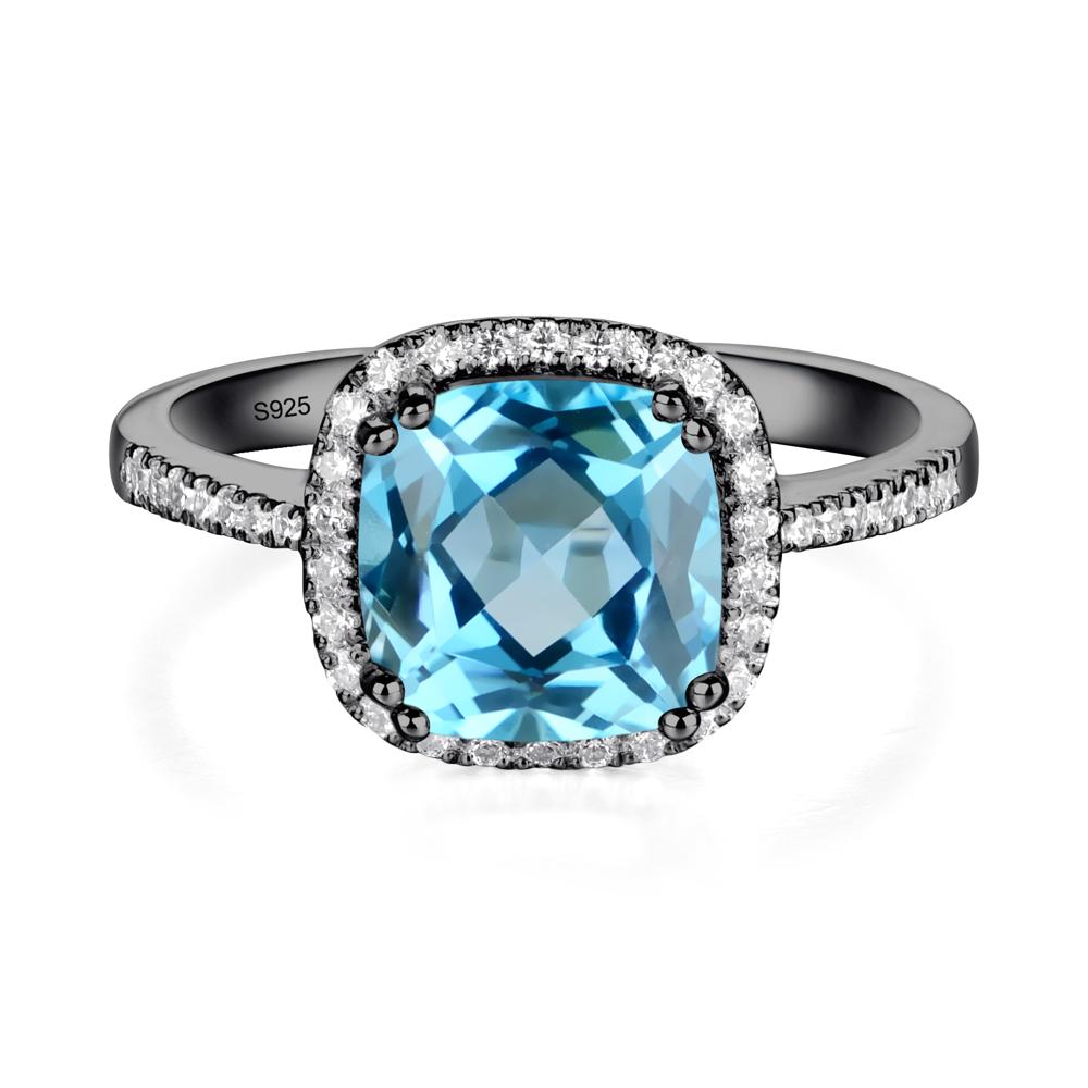 Cushion Swiss Blue Topaz Halo Engagement Ring - LUO Jewelry #metal_black finish sterling silver