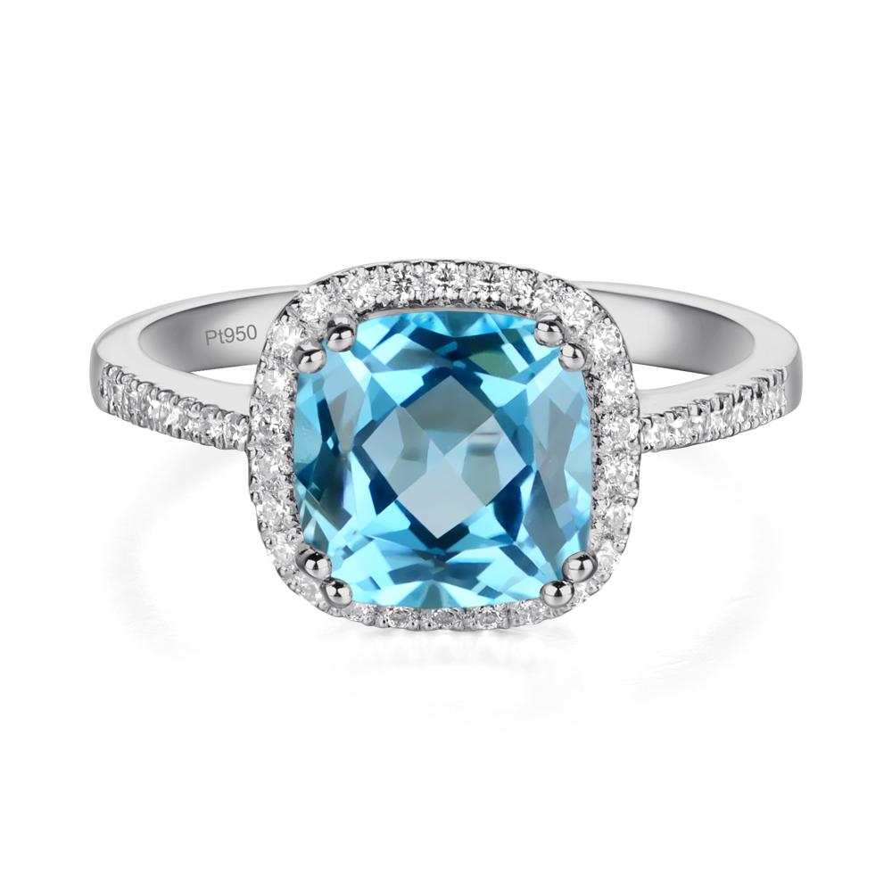 Cushion Swiss Blue Topaz Halo Engagement Ring - LUO Jewelry #metal_platinum