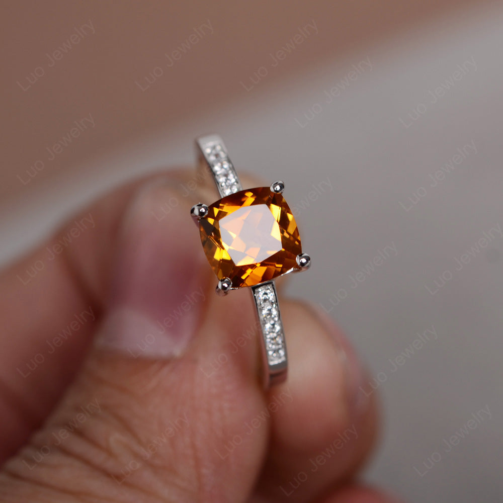 Citrine Engagement Ring Cushion Cut Gold - LUO Jewelry