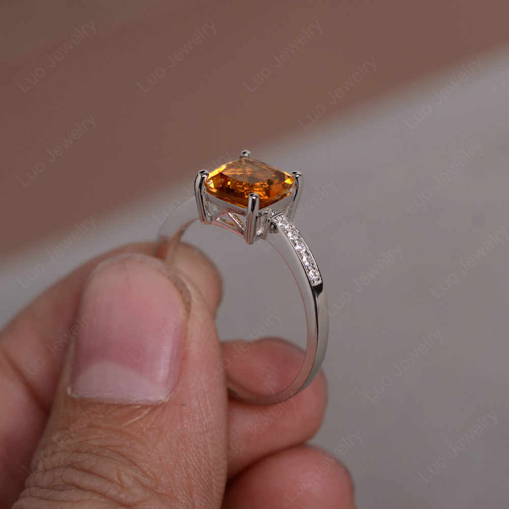 Citrine Engagement Ring Cushion Cut Gold - LUO Jewelry