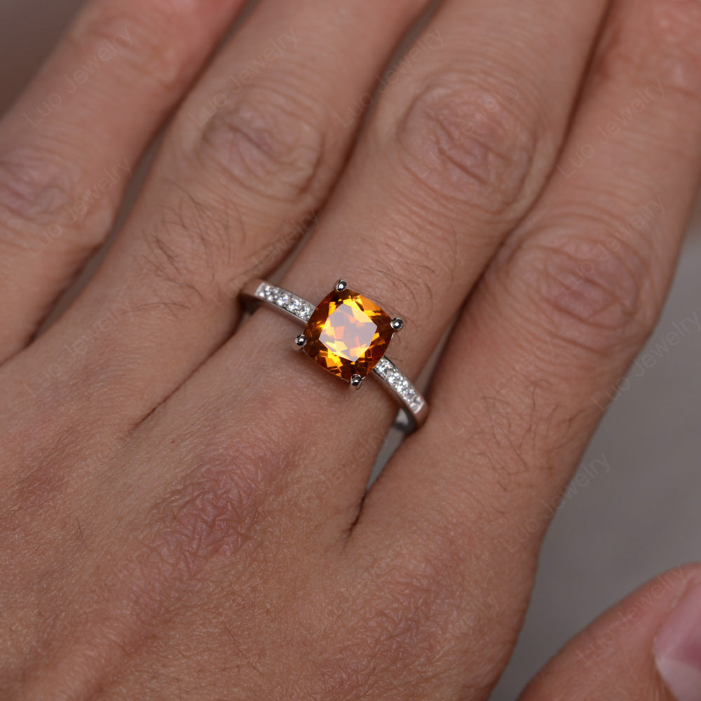 Citrine Engagement Ring Cushion Cut Gold - LUO Jewelry
