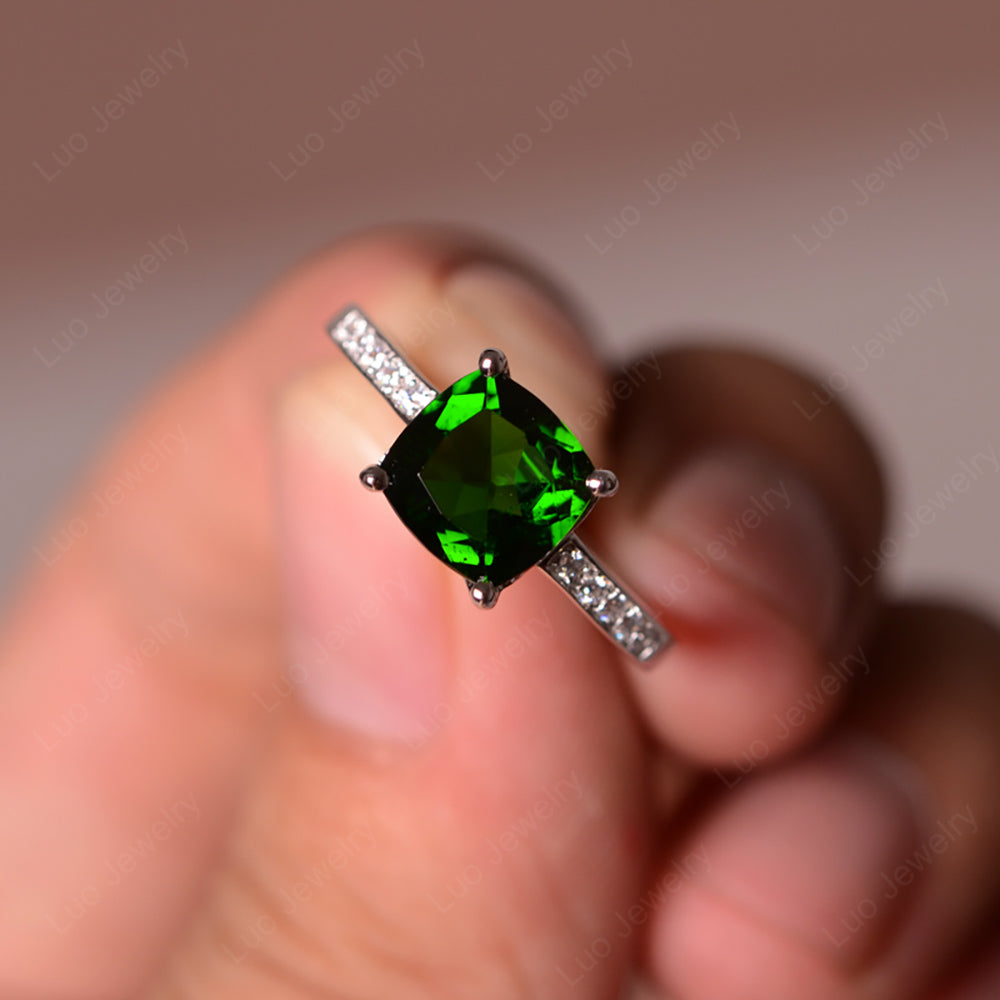 Diopside Engagement Ring Cushion Cut Gold - LUO Jewelry