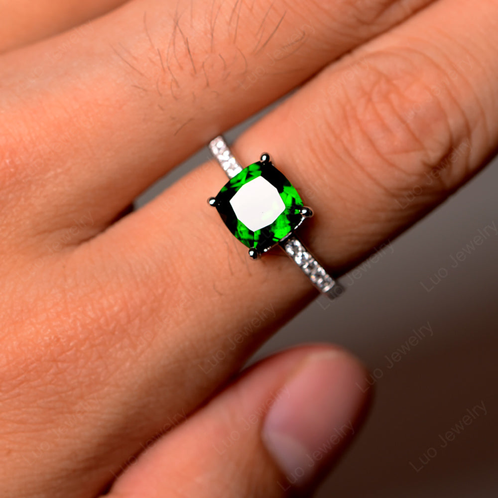 Diopside Engagement Ring Cushion Cut Gold - LUO Jewelry