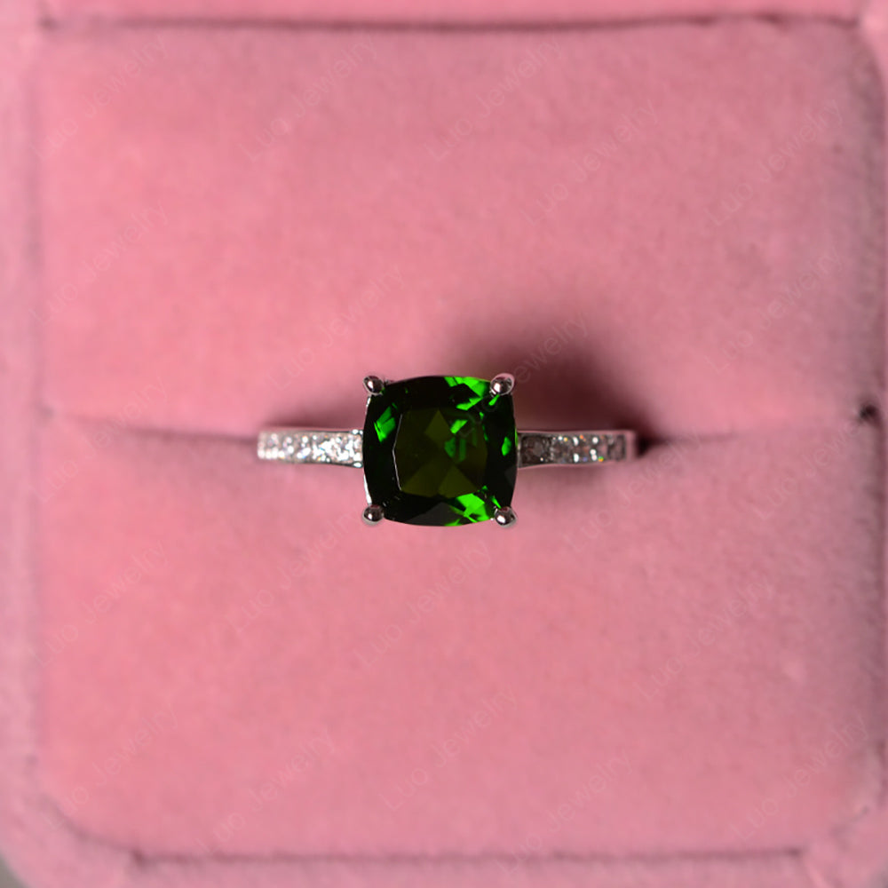 Diopside Engagement Ring Cushion Cut Gold - LUO Jewelry