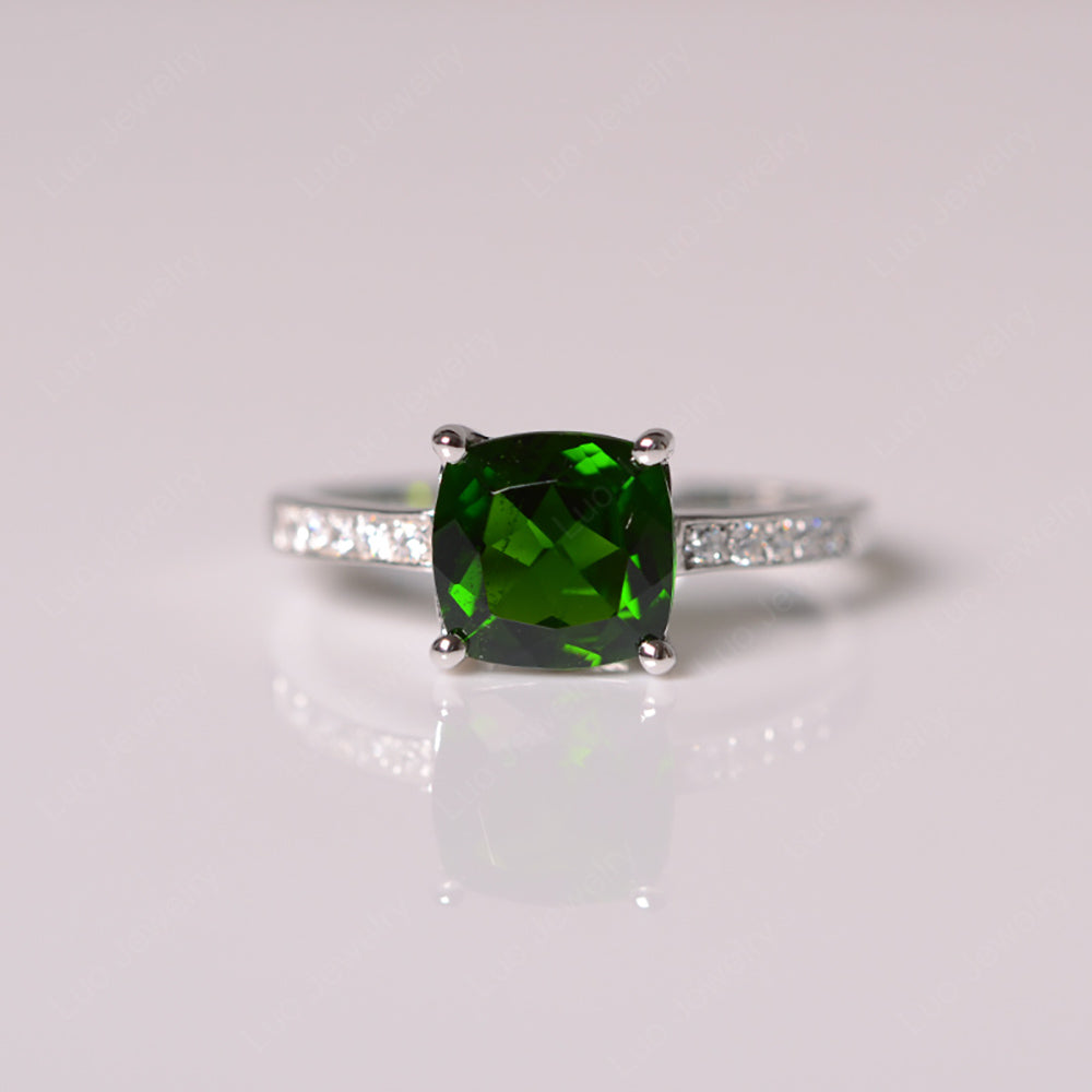 Diopside Engagement Ring Cushion Cut Gold - LUO Jewelry