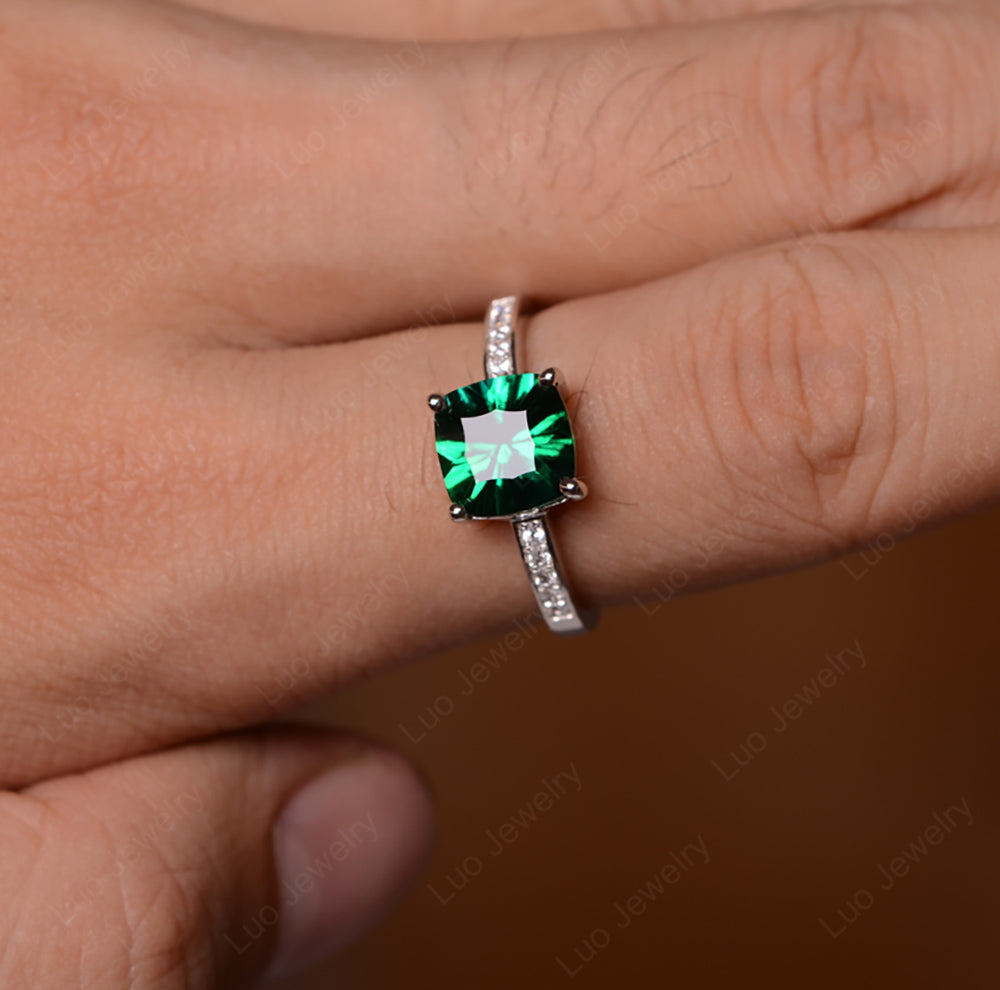 Lab Emerald Engagement Ring Cushion Cut Gold - LUO Jewelry