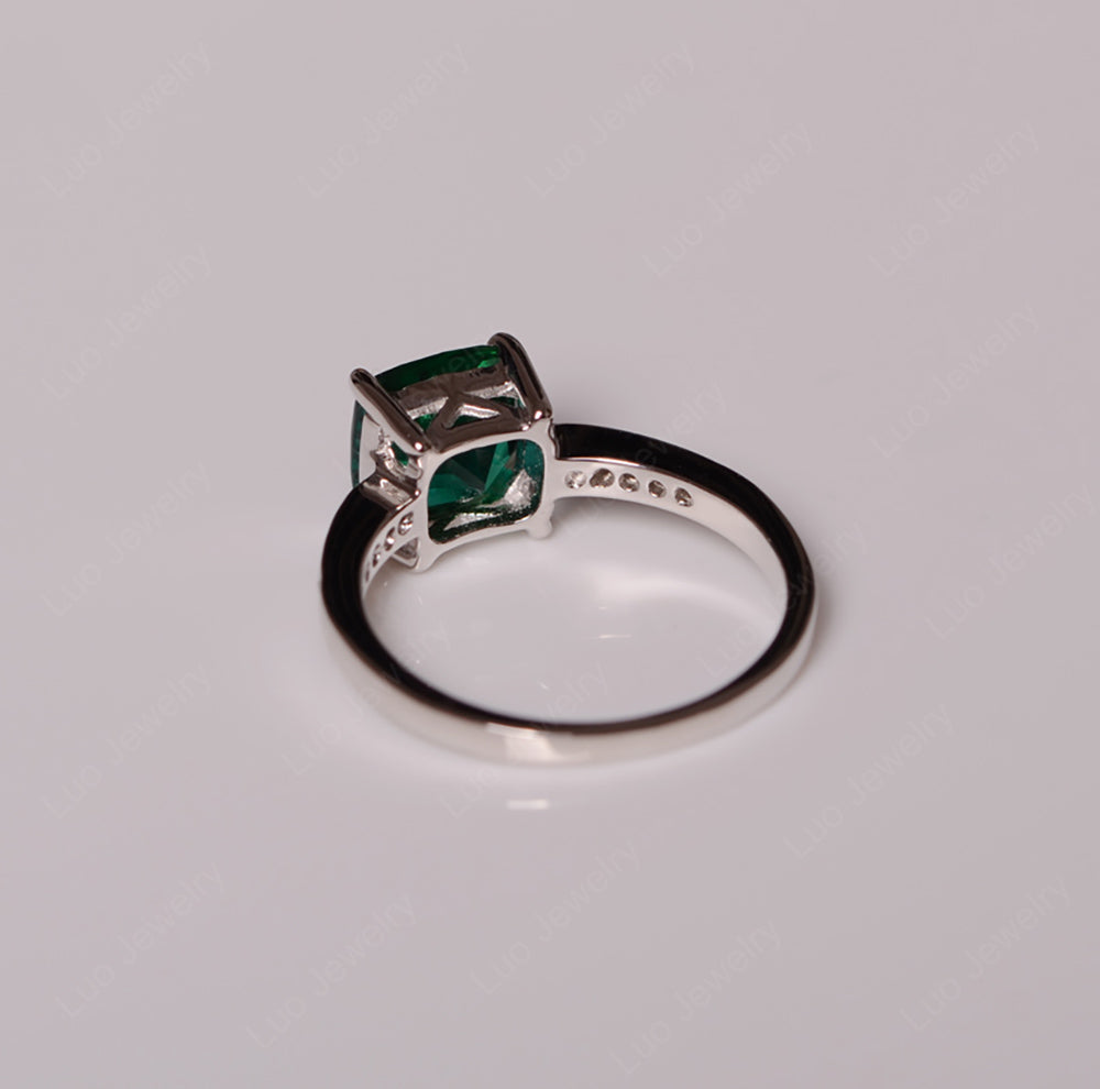 Lab Emerald Engagement Ring Cushion Cut Gold - LUO Jewelry