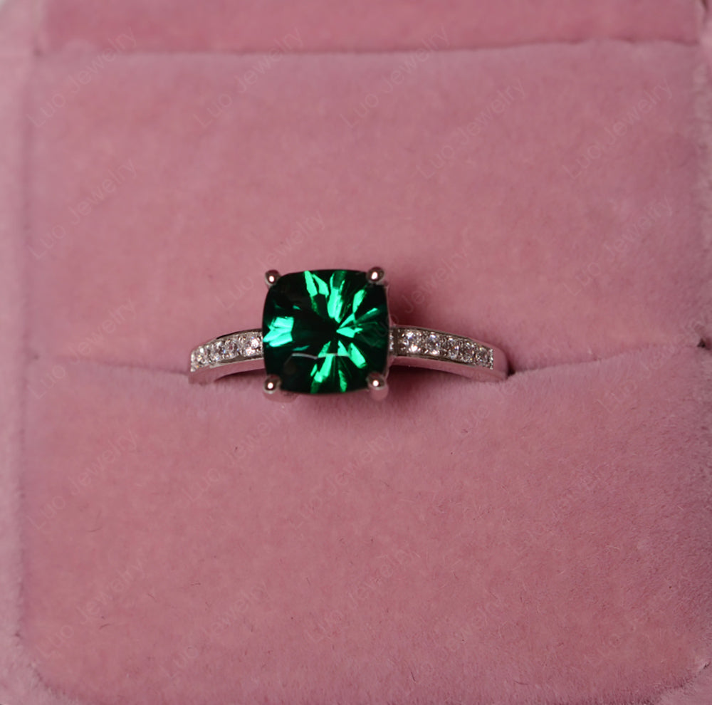 Lab Emerald Engagement Ring Cushion Cut Gold - LUO Jewelry