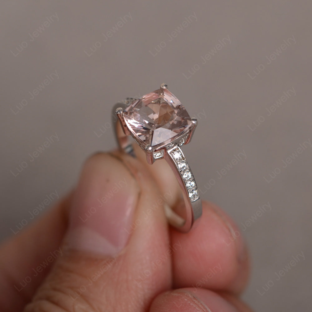 Morganite Engagement Ring Cushion Cut Gold - LUO Jewelry