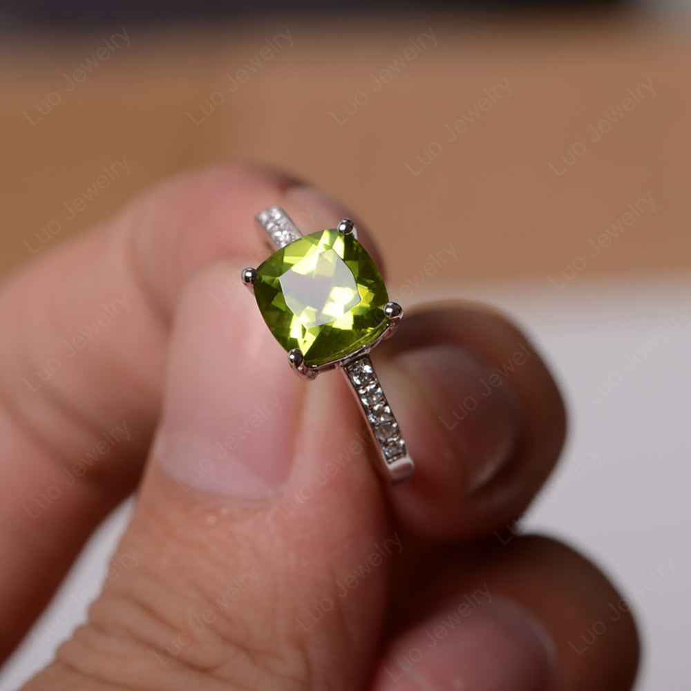 Peridot Engagement Ring Cushion Cut Gold - LUO Jewelry