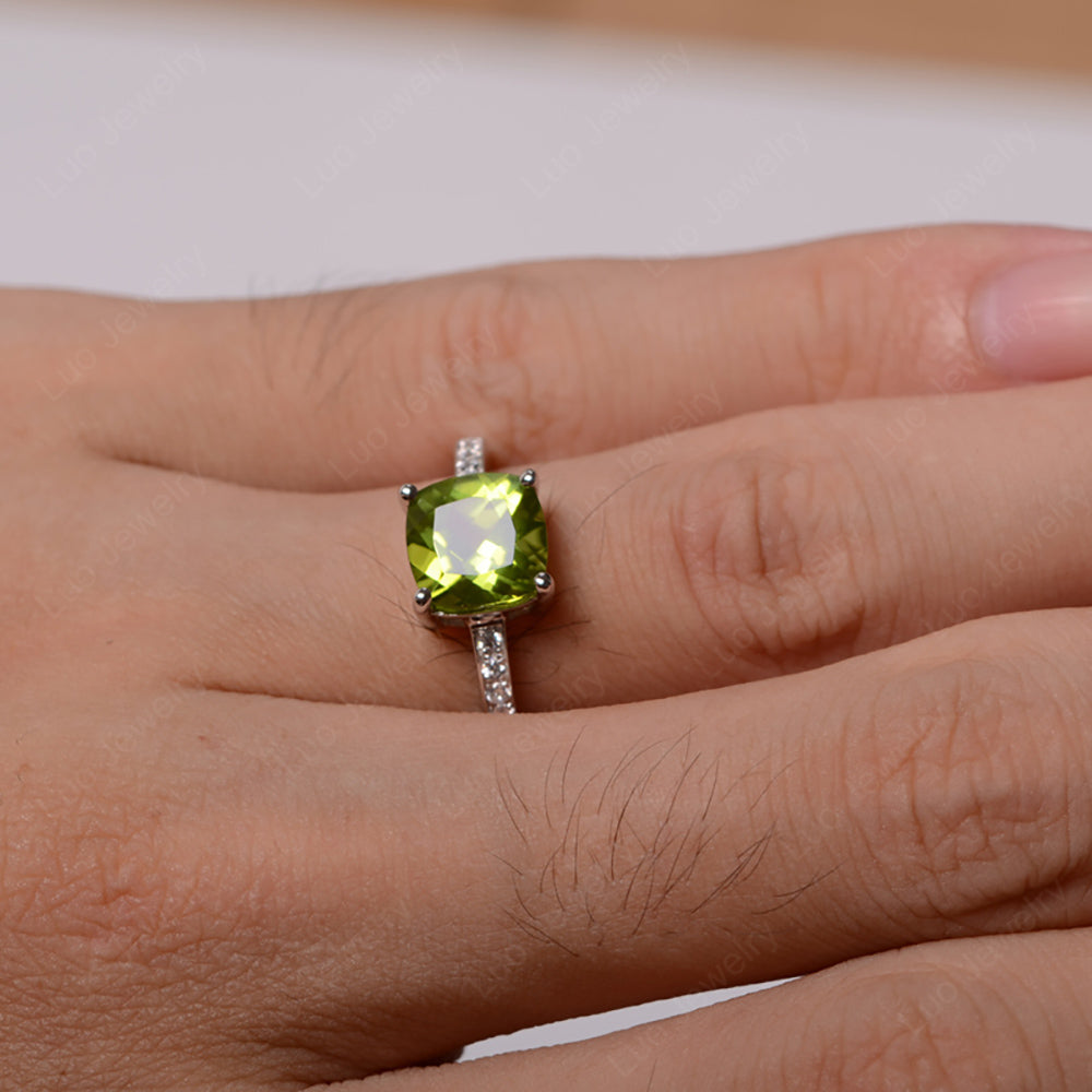 Peridot Engagement Ring Cushion Cut Gold - LUO Jewelry