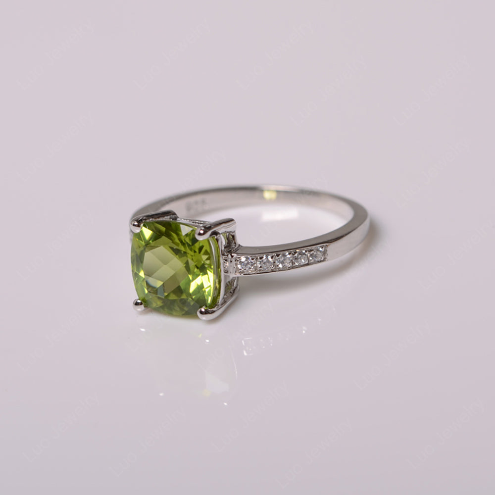 Peridot Engagement Ring Cushion Cut Gold - LUO Jewelry