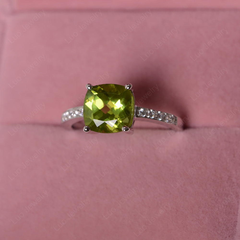 Peridot Engagement Ring Cushion Cut Gold - LUO Jewelry