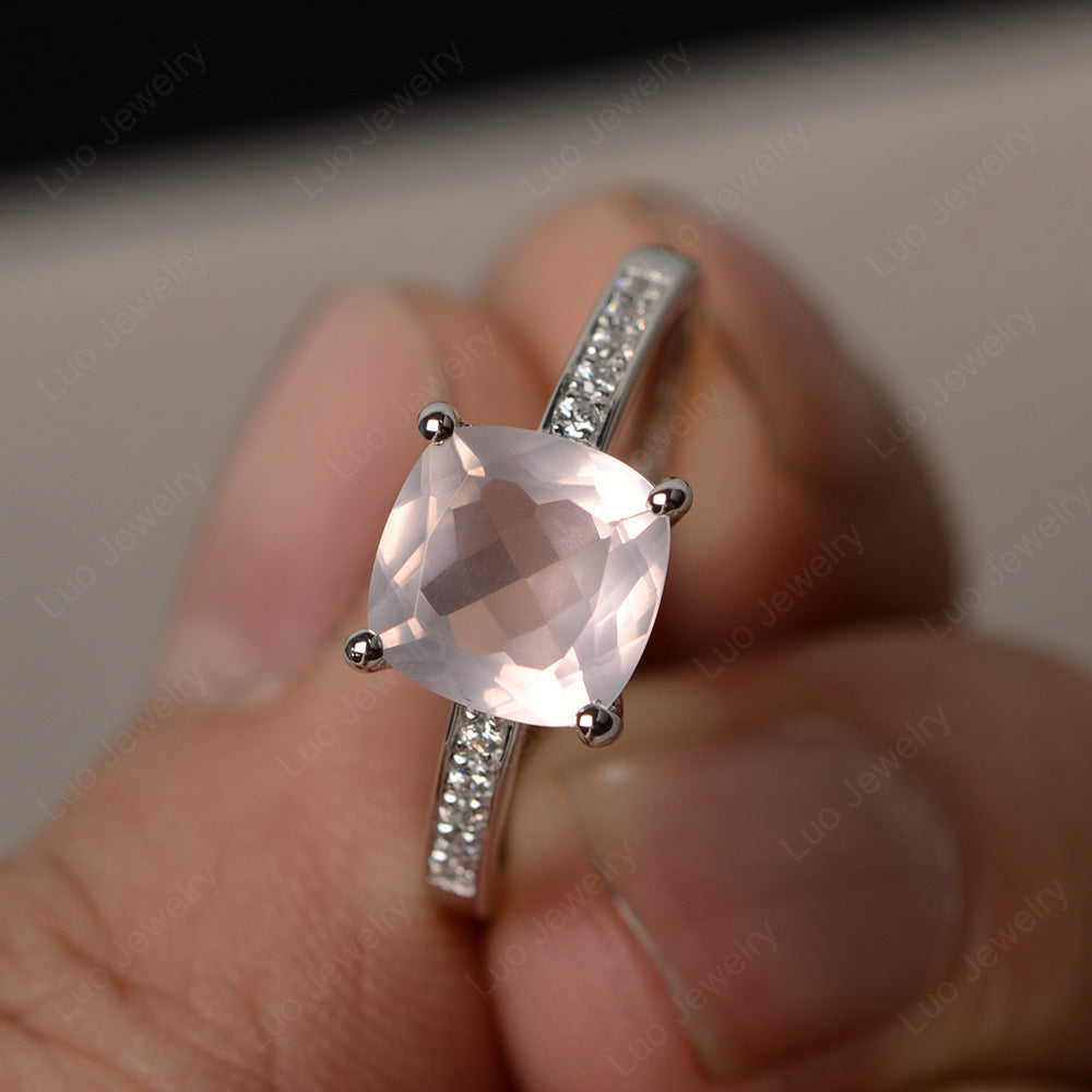 Rose Quartz Engagement Ring Cushion Cut Gold - LUO Jewelry