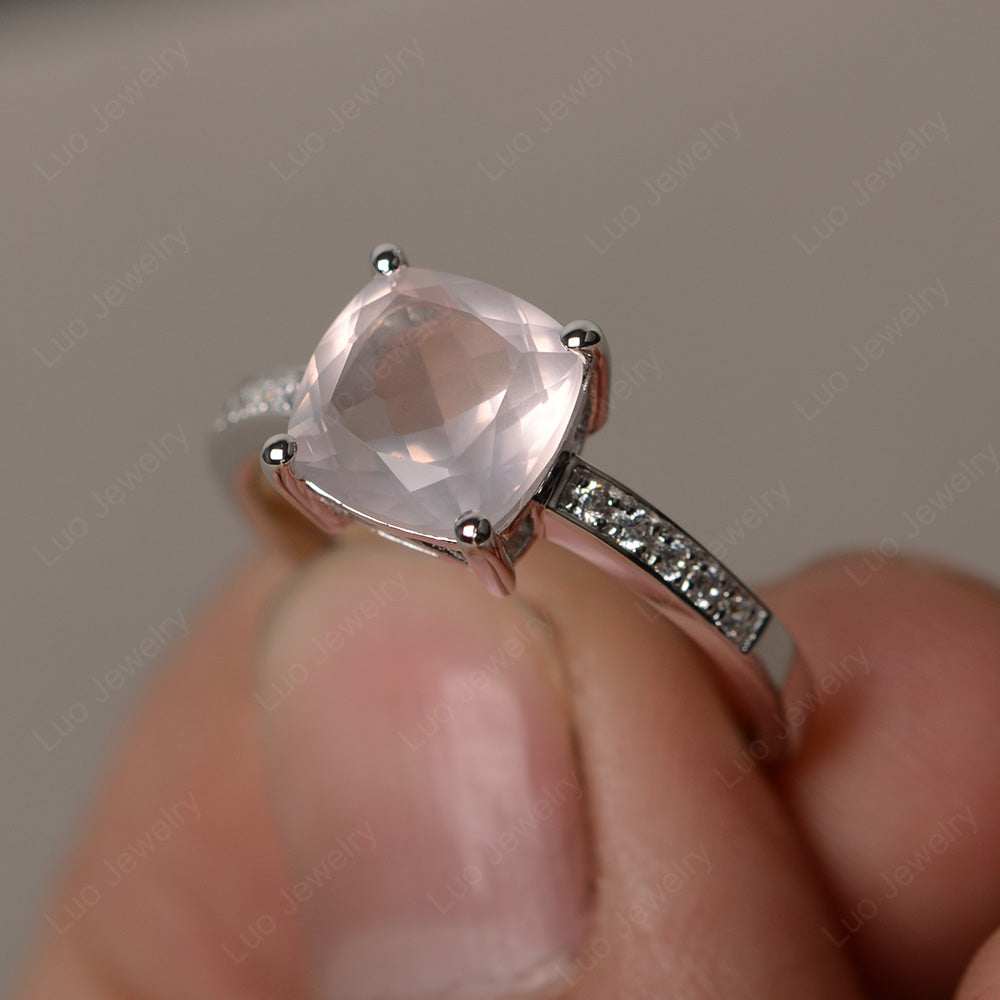 Rose Quartz Engagement Ring Cushion Cut Gold - LUO Jewelry