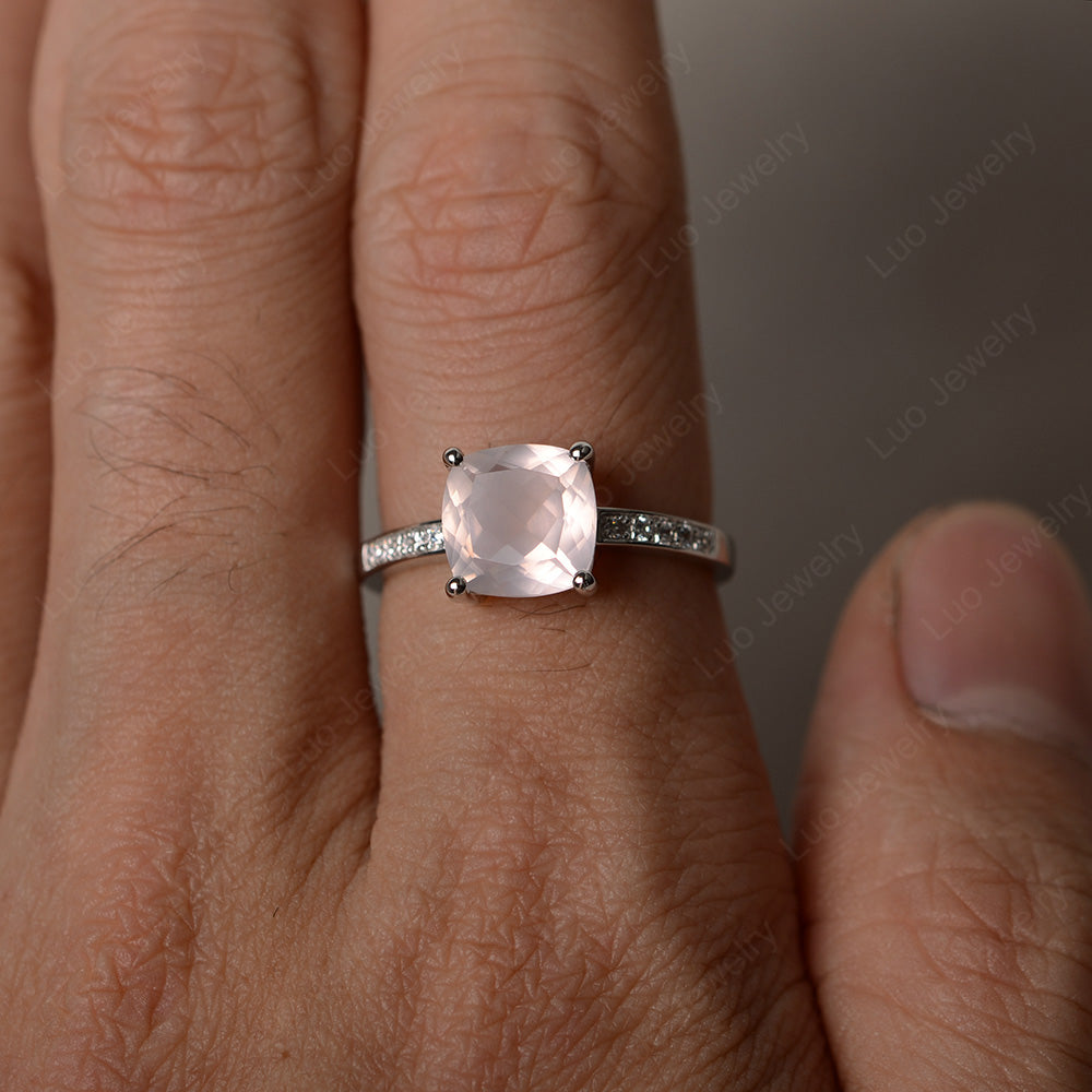 Rose Quartz Engagement Ring Cushion Cut Gold - LUO Jewelry