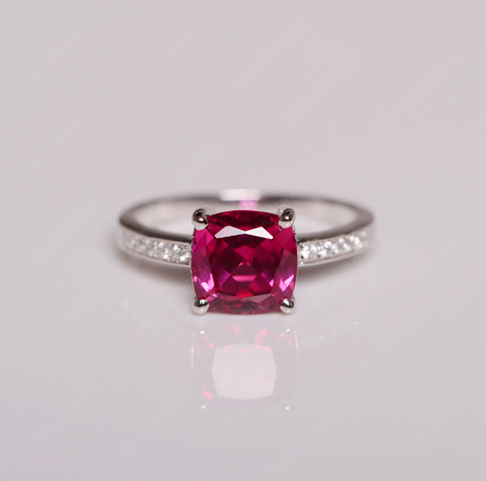 Ruby Engagement Ring Cushion Cut Gold - LUO Jewelry