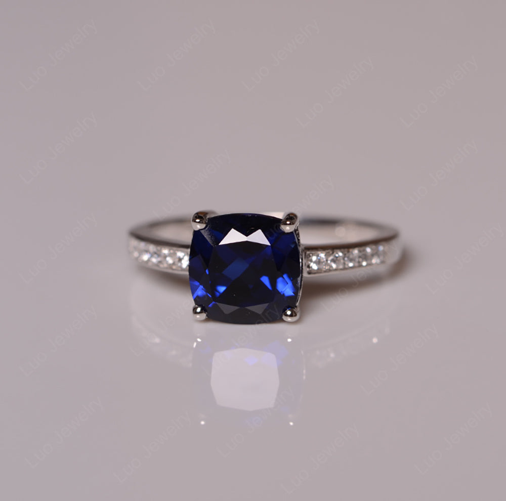 Lab Sapphire Engagement Ring Cushion Cut Gold - LUO Jewelry