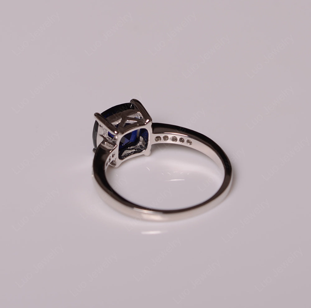 Lab Sapphire Engagement Ring Cushion Cut Gold - LUO Jewelry