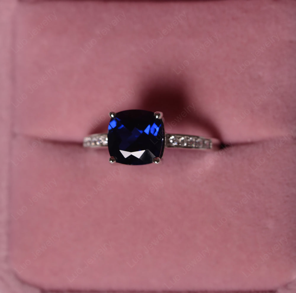 Lab Sapphire Engagement Ring Cushion Cut Gold - LUO Jewelry