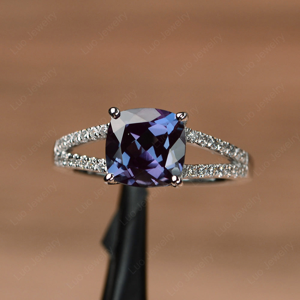 Alexandrite Ring Split Shank Cushion Cut Ring - LUO Jewelry