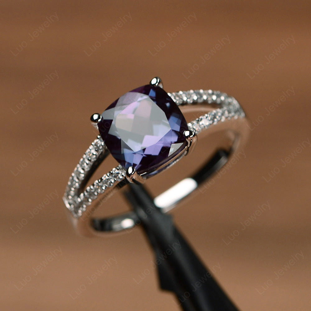 Alexandrite Ring Split Shank Cushion Cut Ring - LUO Jewelry