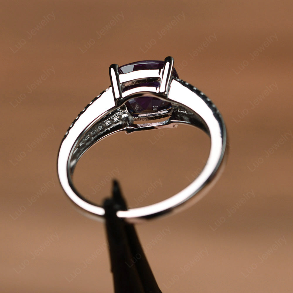 Alexandrite Ring Split Shank Cushion Cut Ring - LUO Jewelry