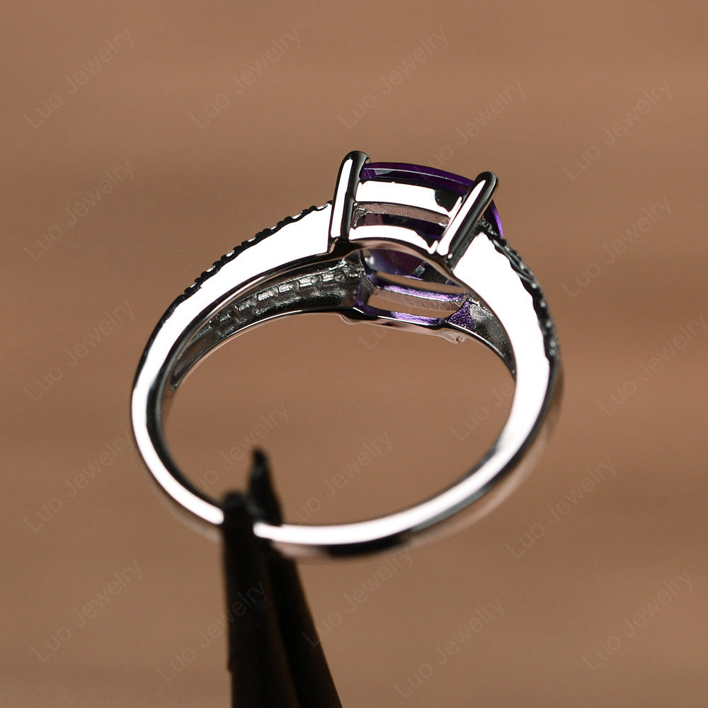Amethyst Ring Split Shank Cushion Cut Ring - LUO Jewelry
