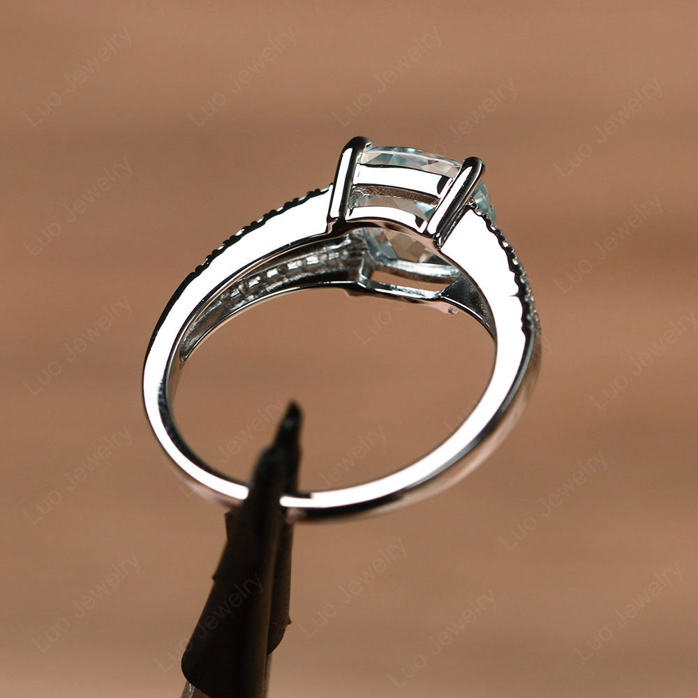 Aquamarine Ring Split Shank Cushion Cut Ring - LUO Jewelry