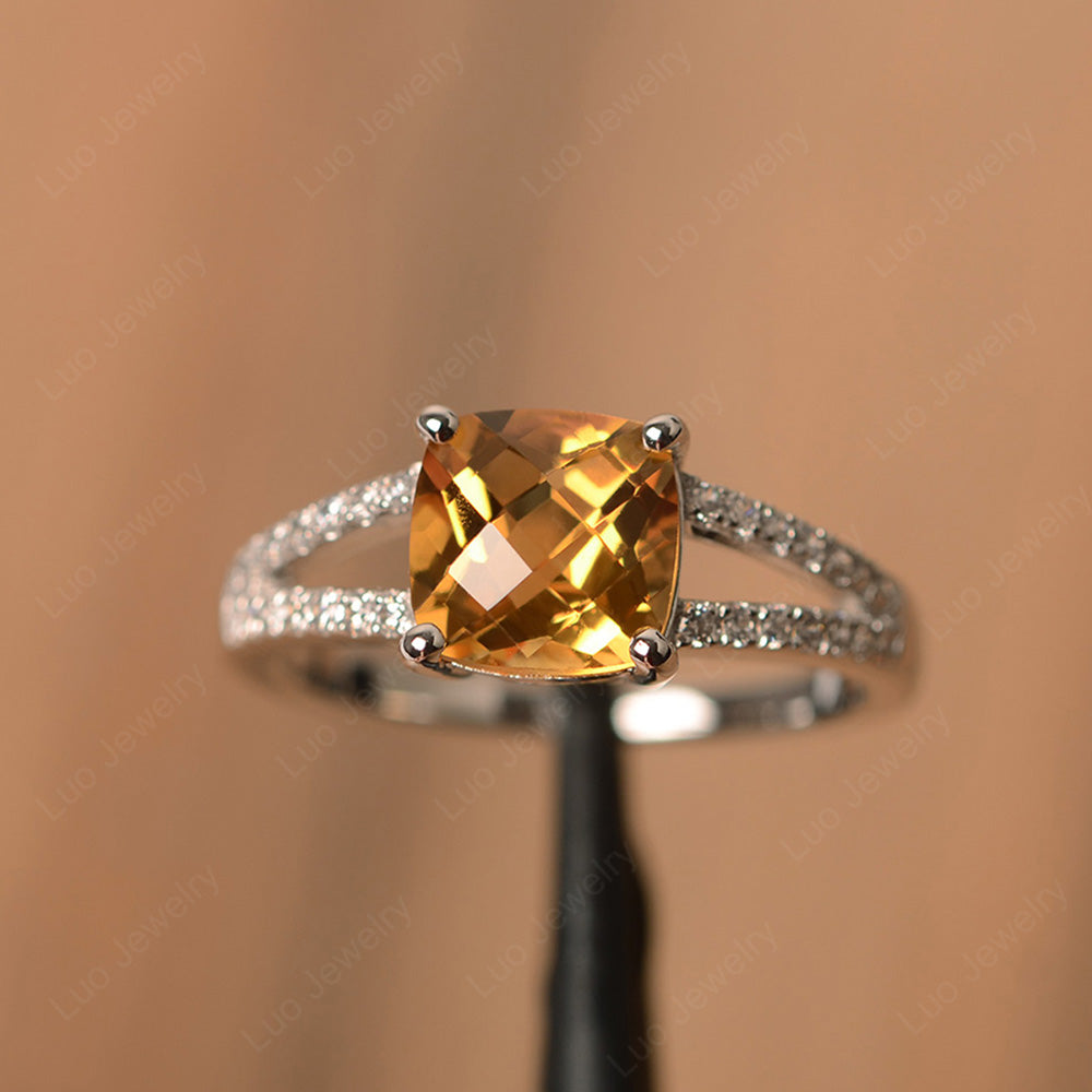 Citrine Ring Split Shank Cushion Cut Ring - LUO Jewelry