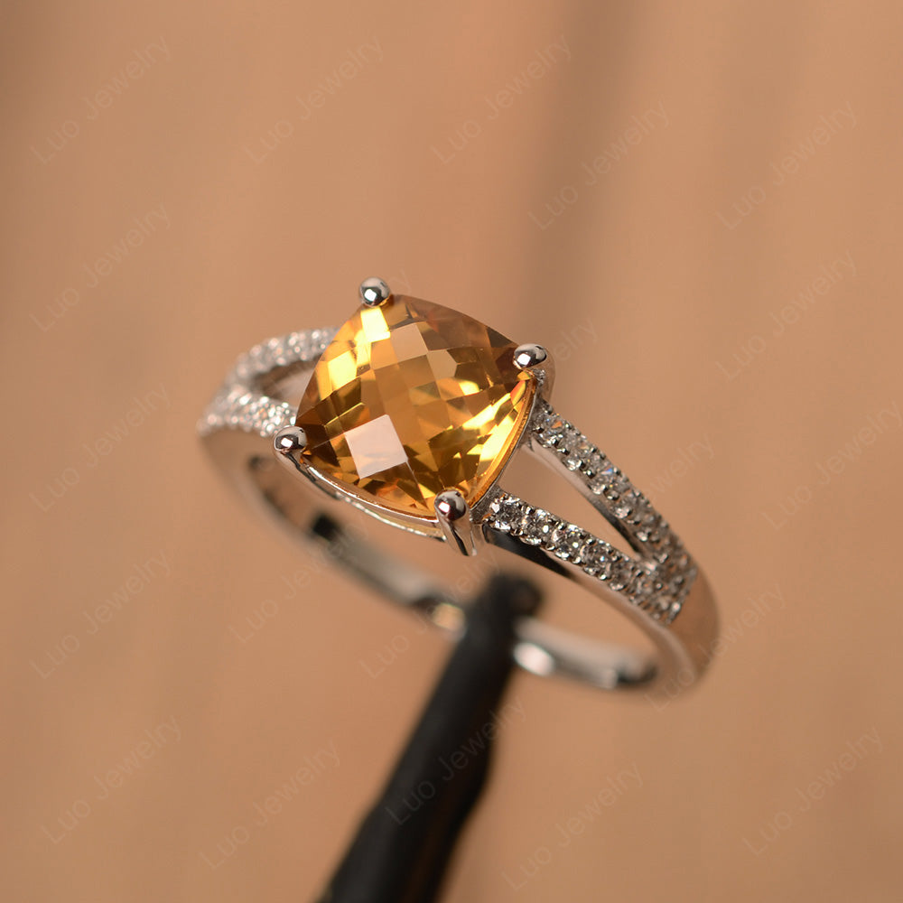 Citrine Ring Split Shank Cushion Cut Ring - LUO Jewelry