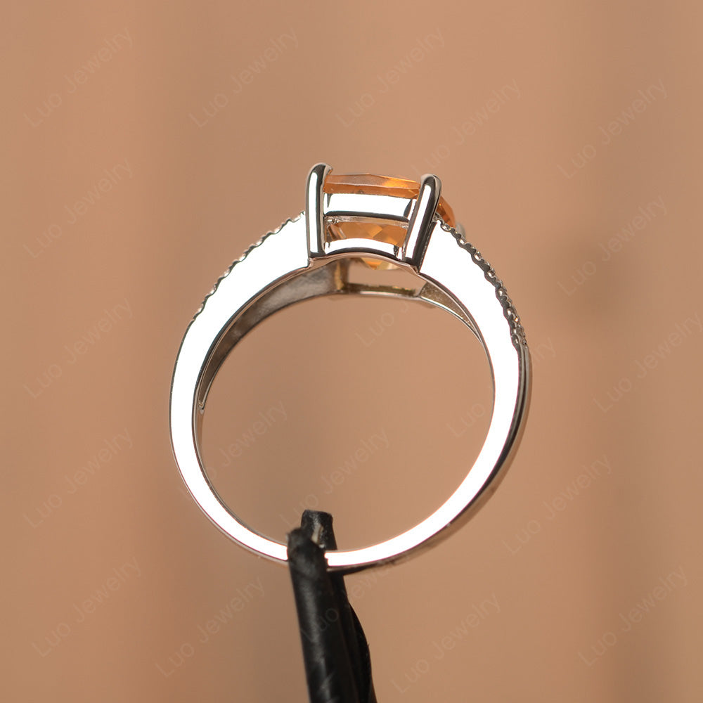 Citrine Ring Split Shank Cushion Cut Ring - LUO Jewelry