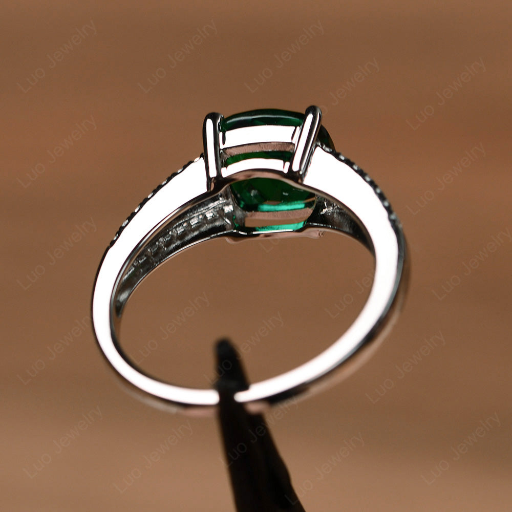 Lab Emerald Ring Split Shank Cushion Cut Ring - LUO Jewelry