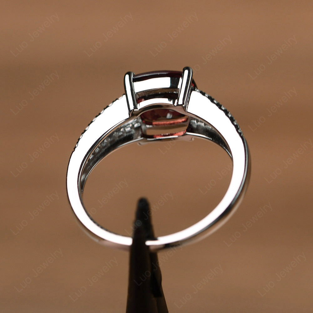 Garnet Ring Split Shank Cushion Cut Ring - LUO Jewelry