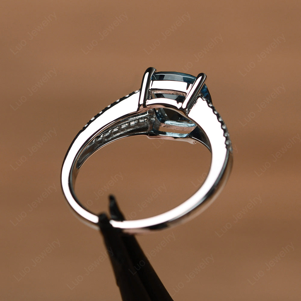 London Blue Topaz Ring Split Shank Cushion Cut Ring - LUO Jewelry