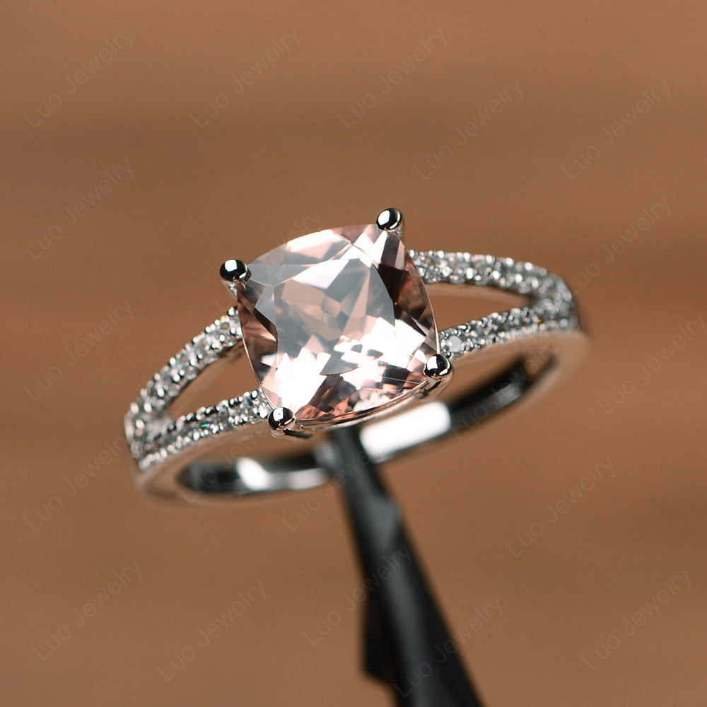 Morganite Ring Split Shank Cushion Cut Ring - LUO Jewelry