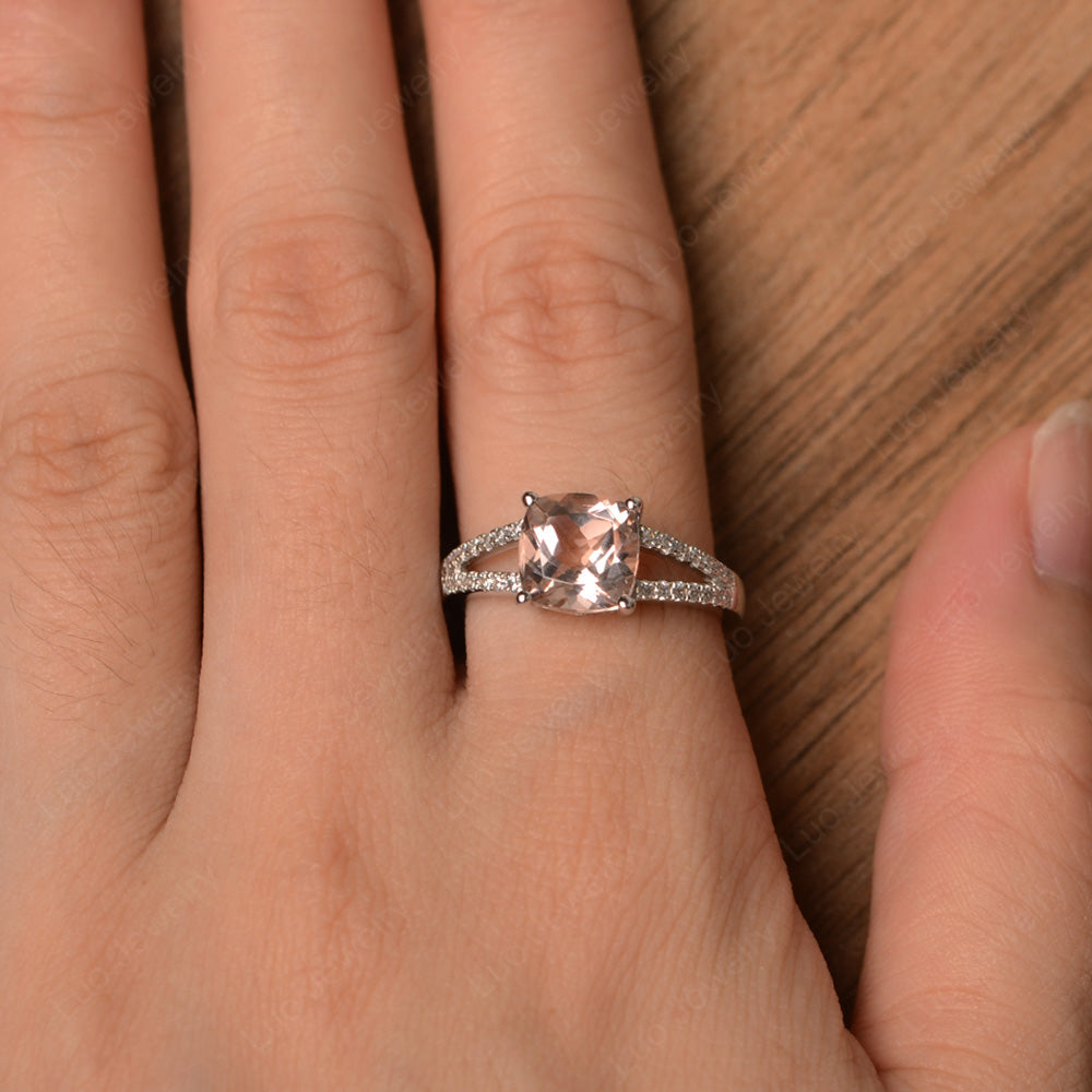 Morganite Ring Split Shank Cushion Cut Ring - LUO Jewelry