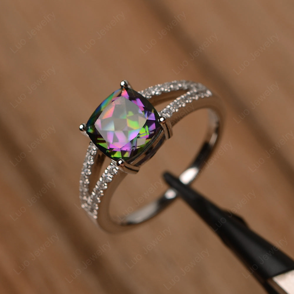 Mystic Topaz Ring Split Shank Cushion Cut Ring - LUO Jewelry