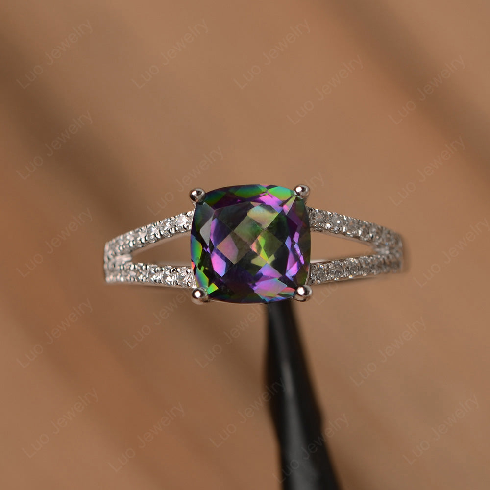 Mystic Topaz Ring Split Shank Cushion Cut Ring - LUO Jewelry