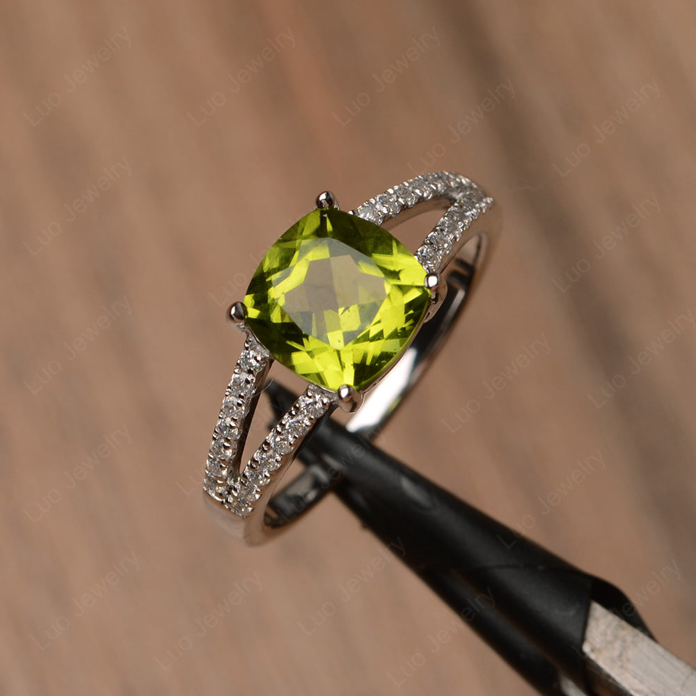 Peridot Ring Split Shank Cushion Cut Ring - LUO Jewelry