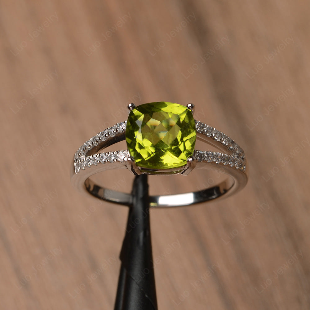 Peridot Ring Split Shank Cushion Cut Ring - LUO Jewelry