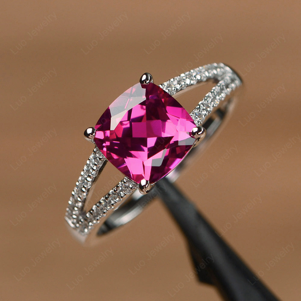 Ruby Ring Split Shank Cushion Cut Ring - LUO Jewelry