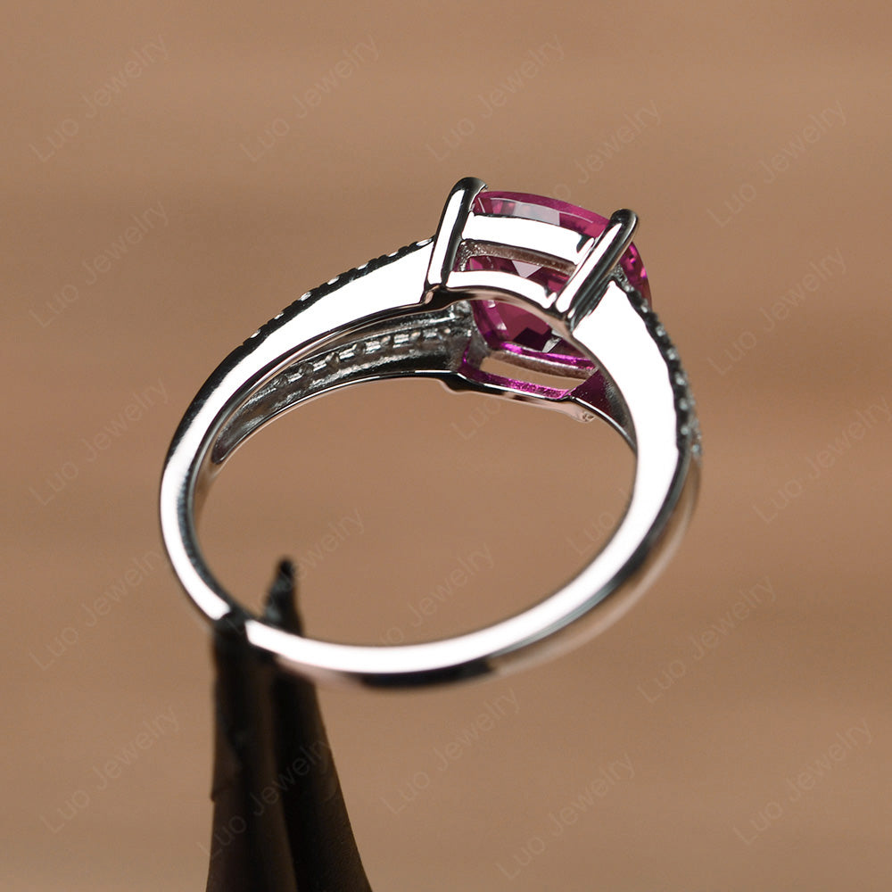 Ruby Ring Split Shank Cushion Cut Ring - LUO Jewelry