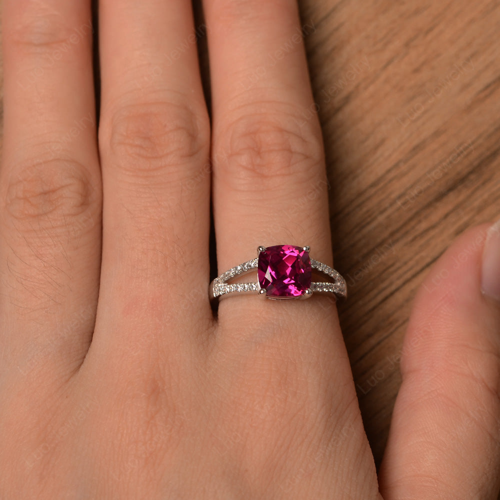 Ruby Ring Split Shank Cushion Cut Ring - LUO Jewelry