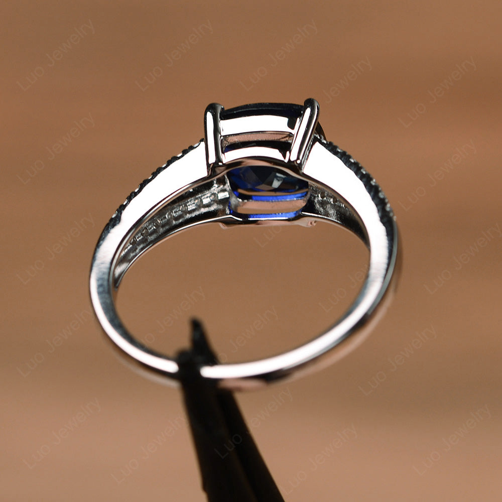 Lab Sapphire Ring Split Shank Cushion Cut Ring - LUO Jewelry