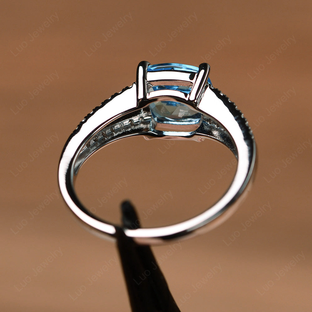 Swiss Blue Topaz Ring Split Shank Cushion Cut Ring - LUO Jewelry