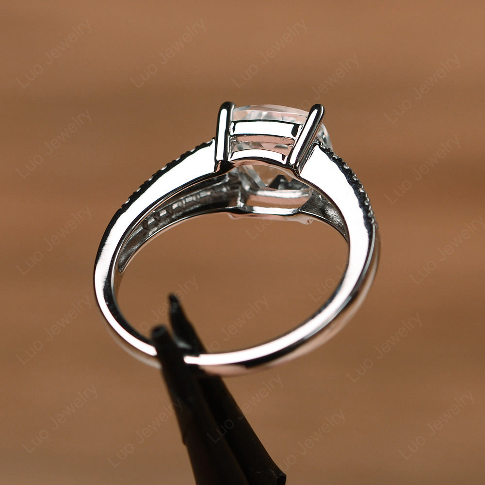 White Topaz Ring Split Shank Cushion Cut Ring - LUO Jewelry